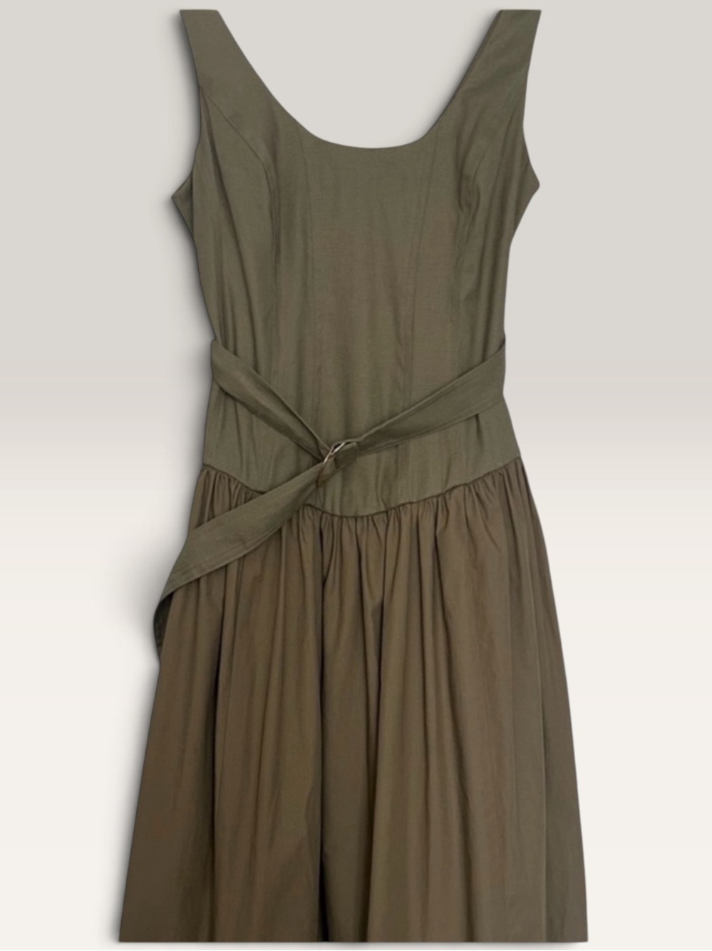 Anthropologie Sleeveless Belted Drop-Waist Midi Dress Utility Corset Olive Small - Picture 7 of 9